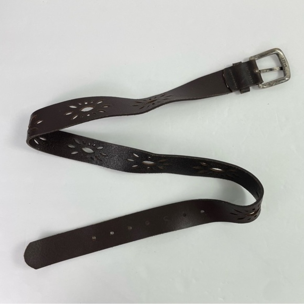 Dark Brown Leather Belt Perforated Starburst - Picture 8 of 12
